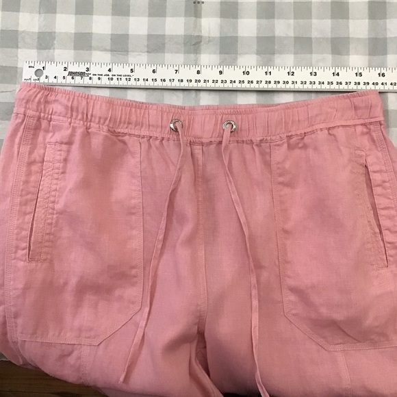 BYLYSE SPENARD 100% linen pedal pusher pants wide leg trouser pink summer Medium - Picture 9 of 12